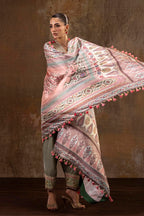 Unstitched Printed 3 Piece Raw Silk & Net Suit