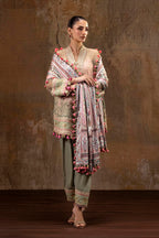 Unstitched Printed 3 Piece Raw Silk & Net Suit