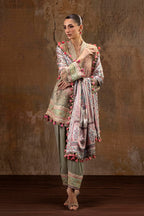Unstitched Printed 3 Piece Raw Silk & Net Suit