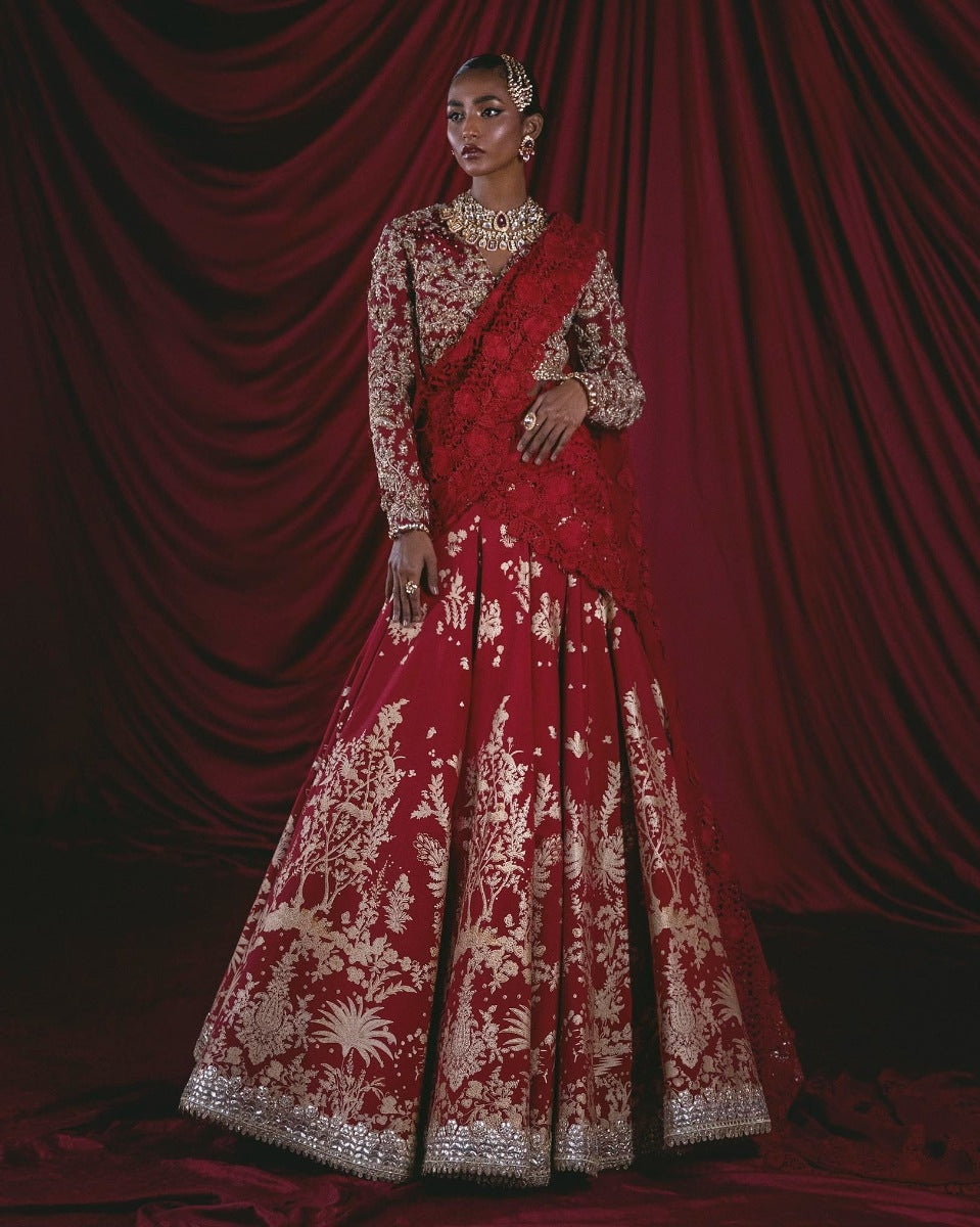 Fire brick Printed lehanga choli (B-382)