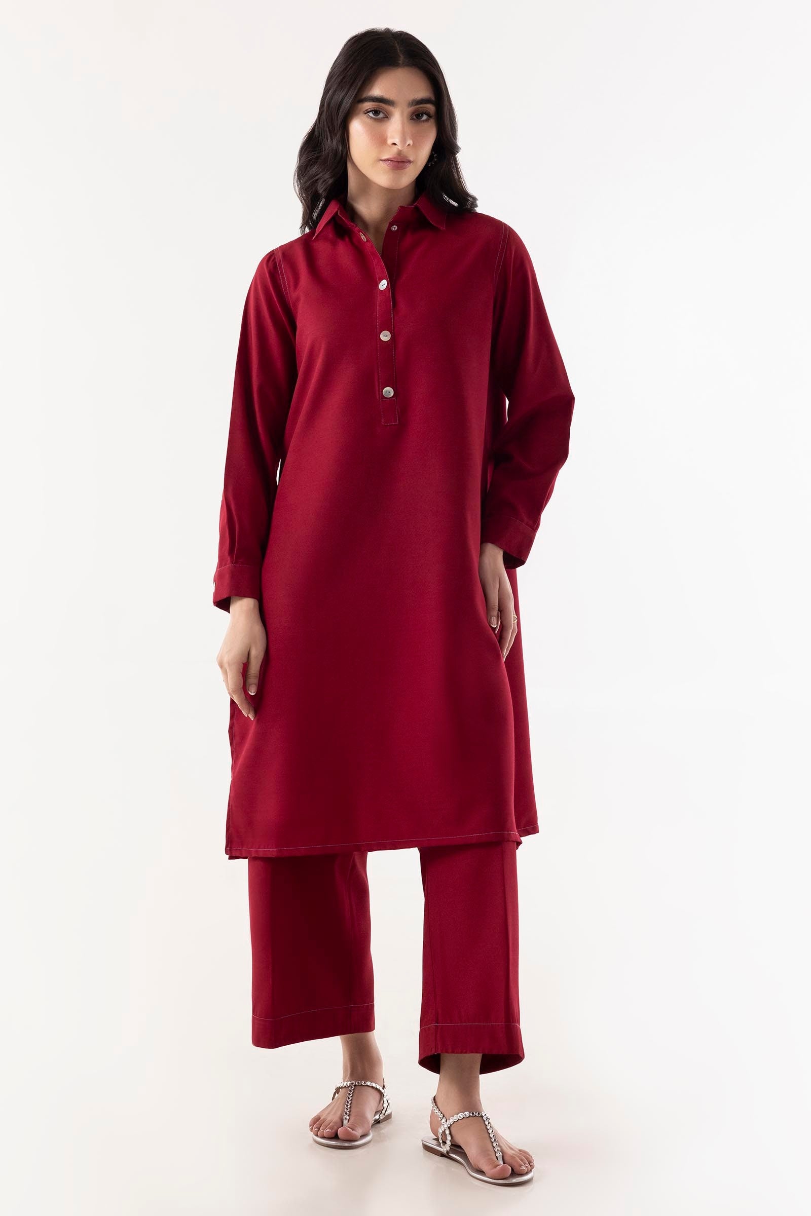 Stitched Maroon Dyed Shirt + Culotte Main image
