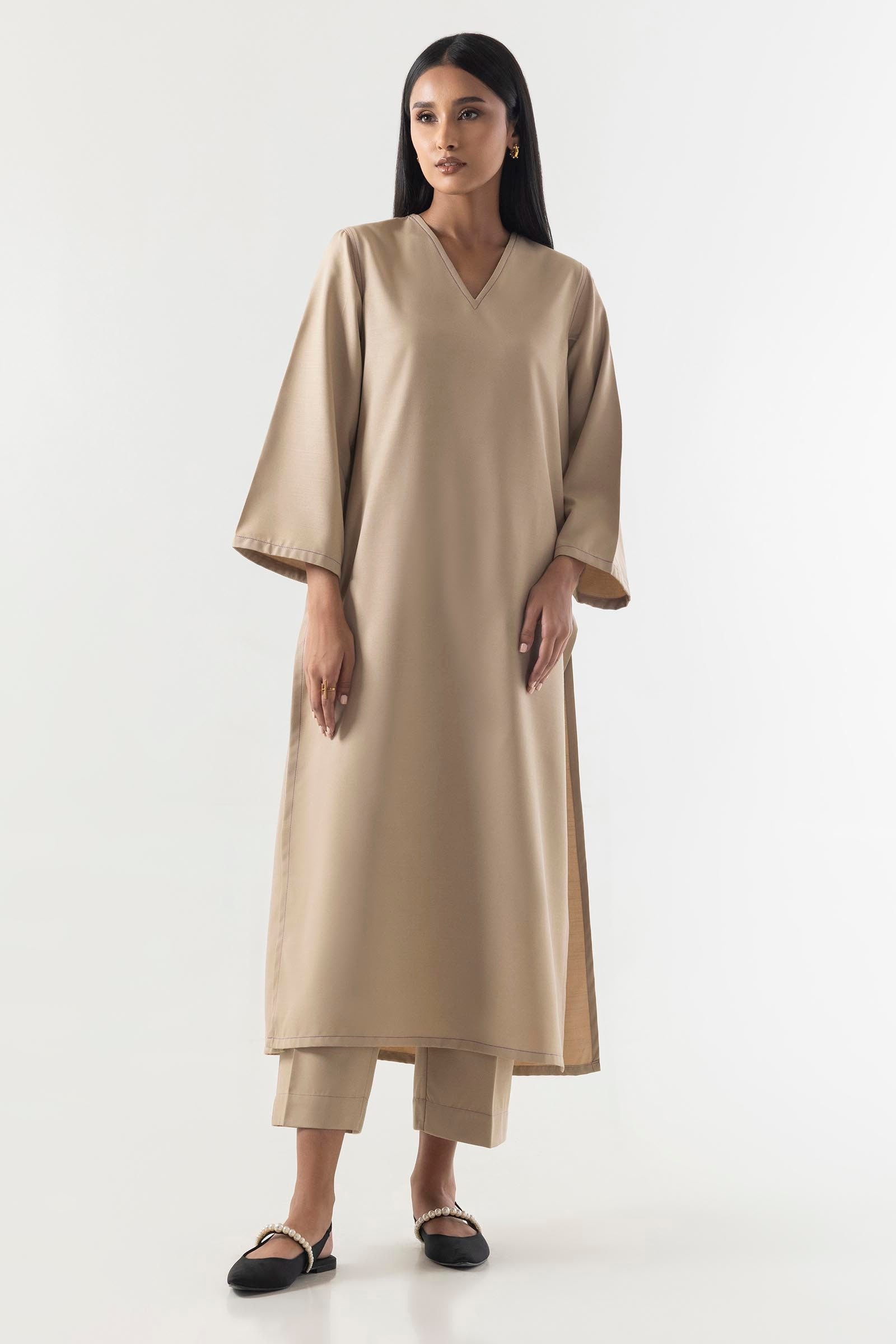 Stitched Beige Basic Printed Shirt+Culotte Main image