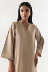 Stitched Beige Basic Printed Shirt+Culotte