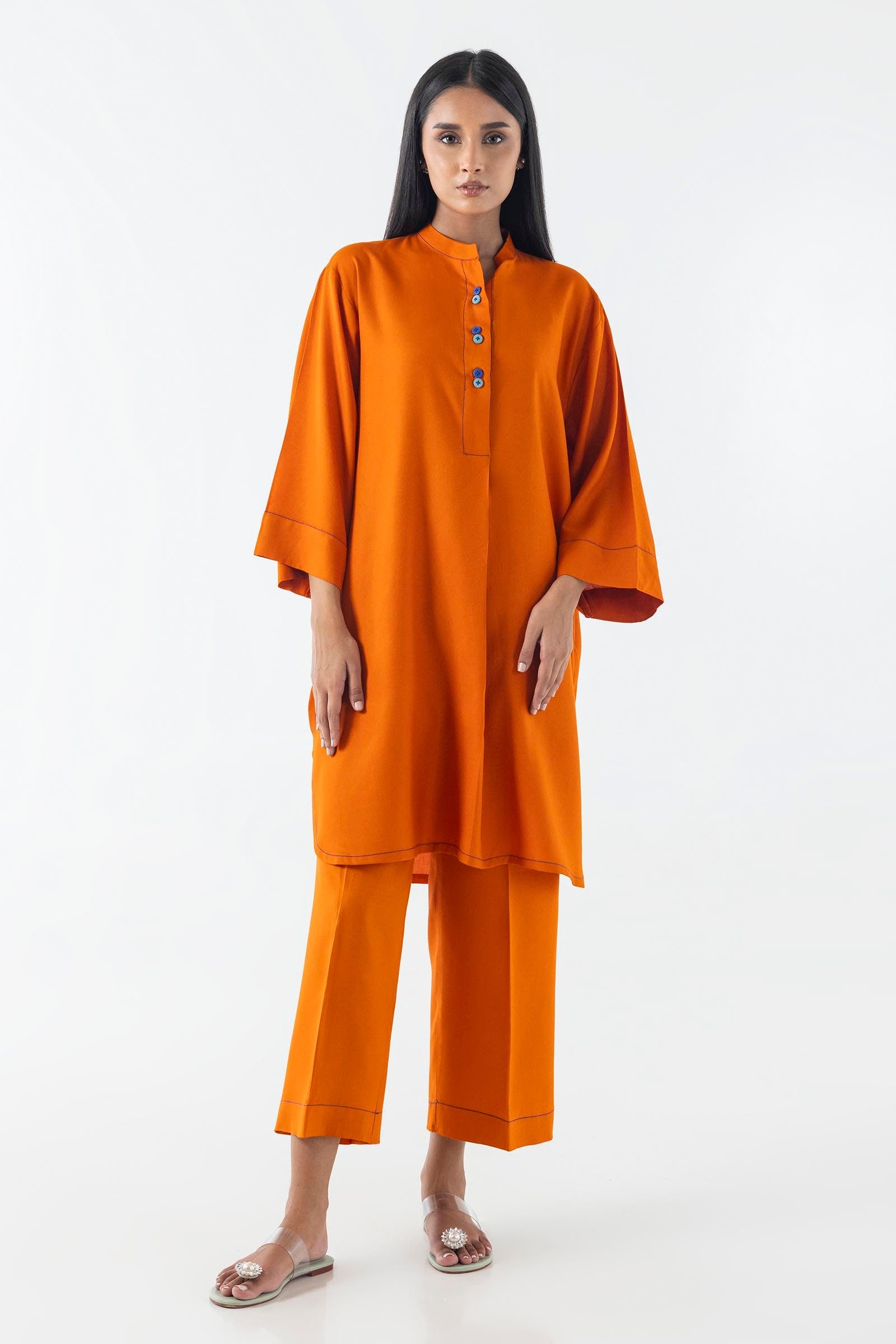 Stitched Orange Printed Shirt + Culotte