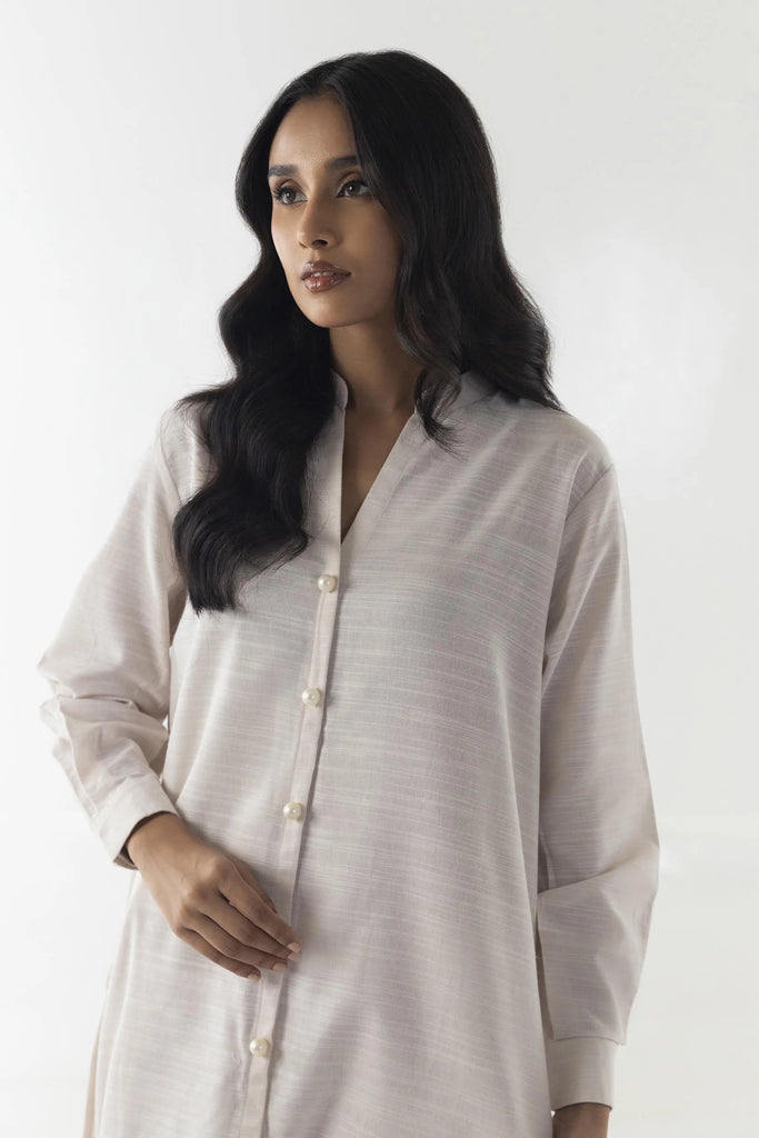 Stitched Cream Printed Shirt