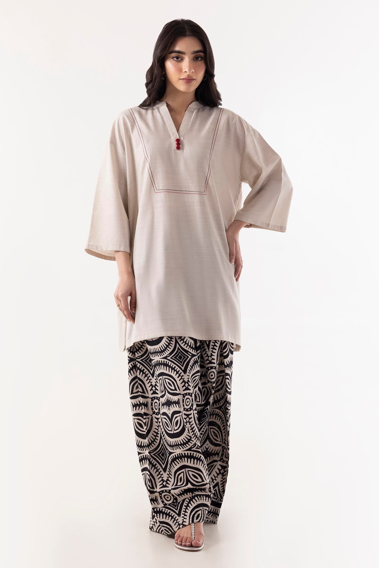 Stitched Black & White Basic Printed Shirt Main image