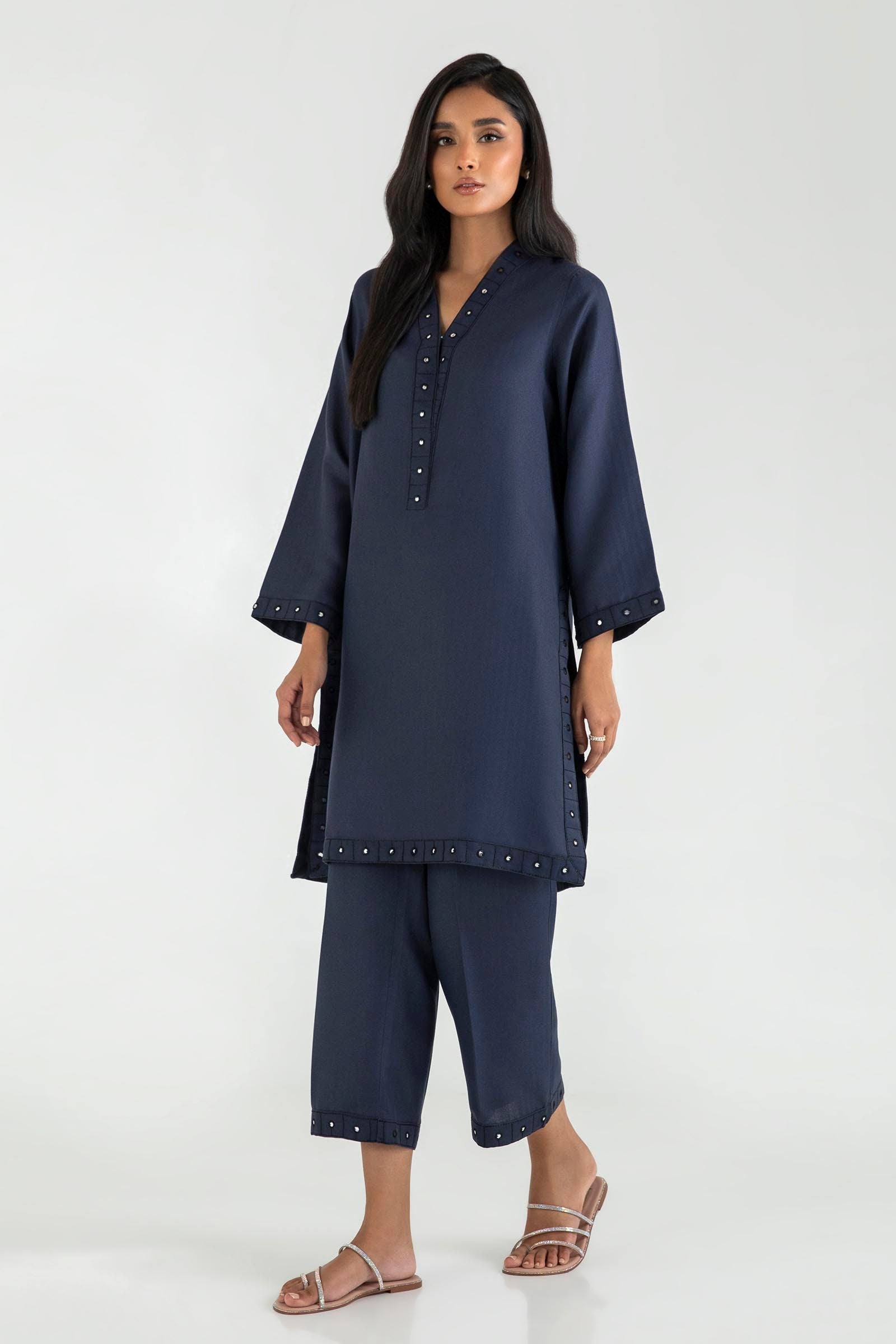 Stitched Dark Blue Embroidered Shirt Main image