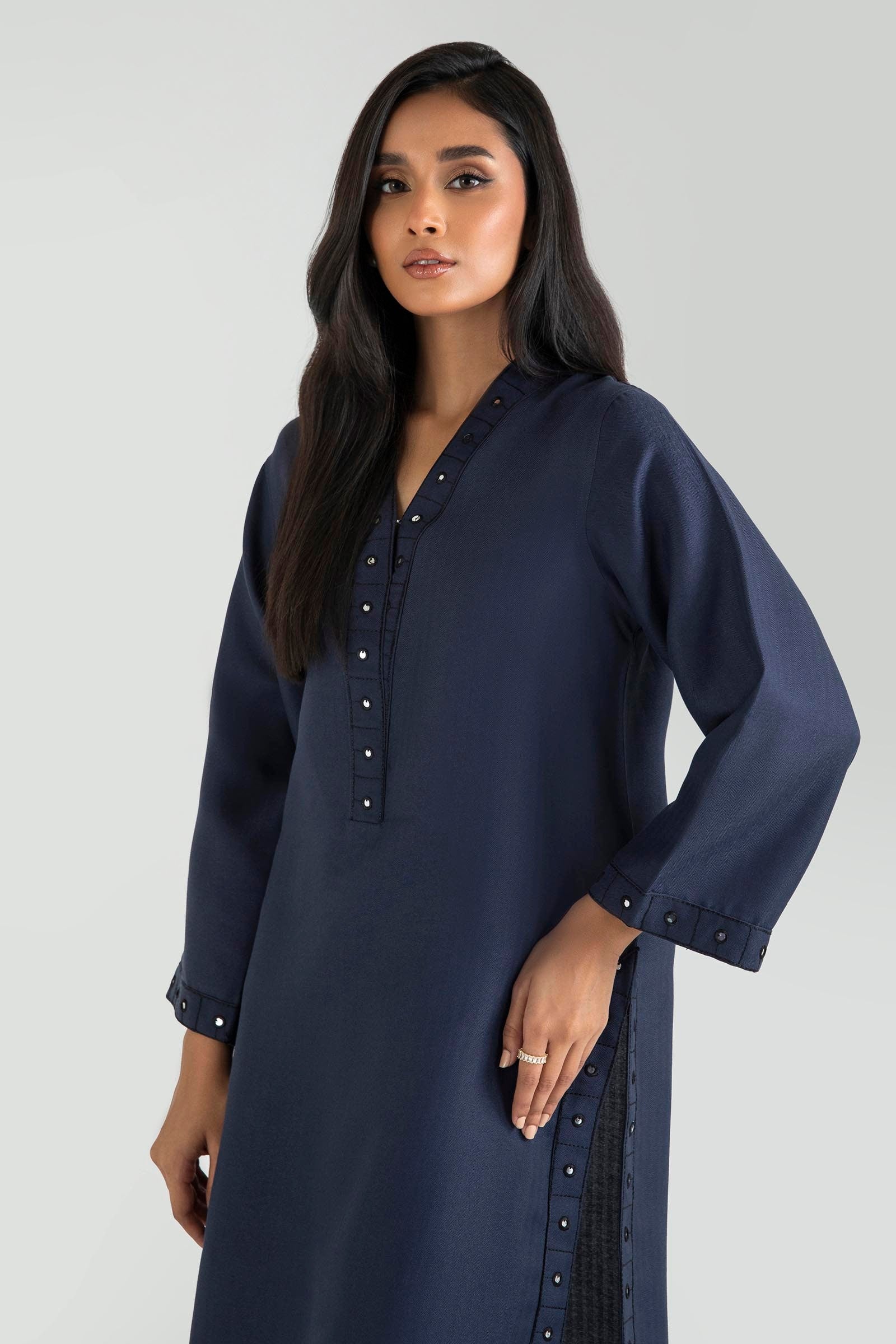 Stitched Dark Blue Embroidered Shirt Secondary image