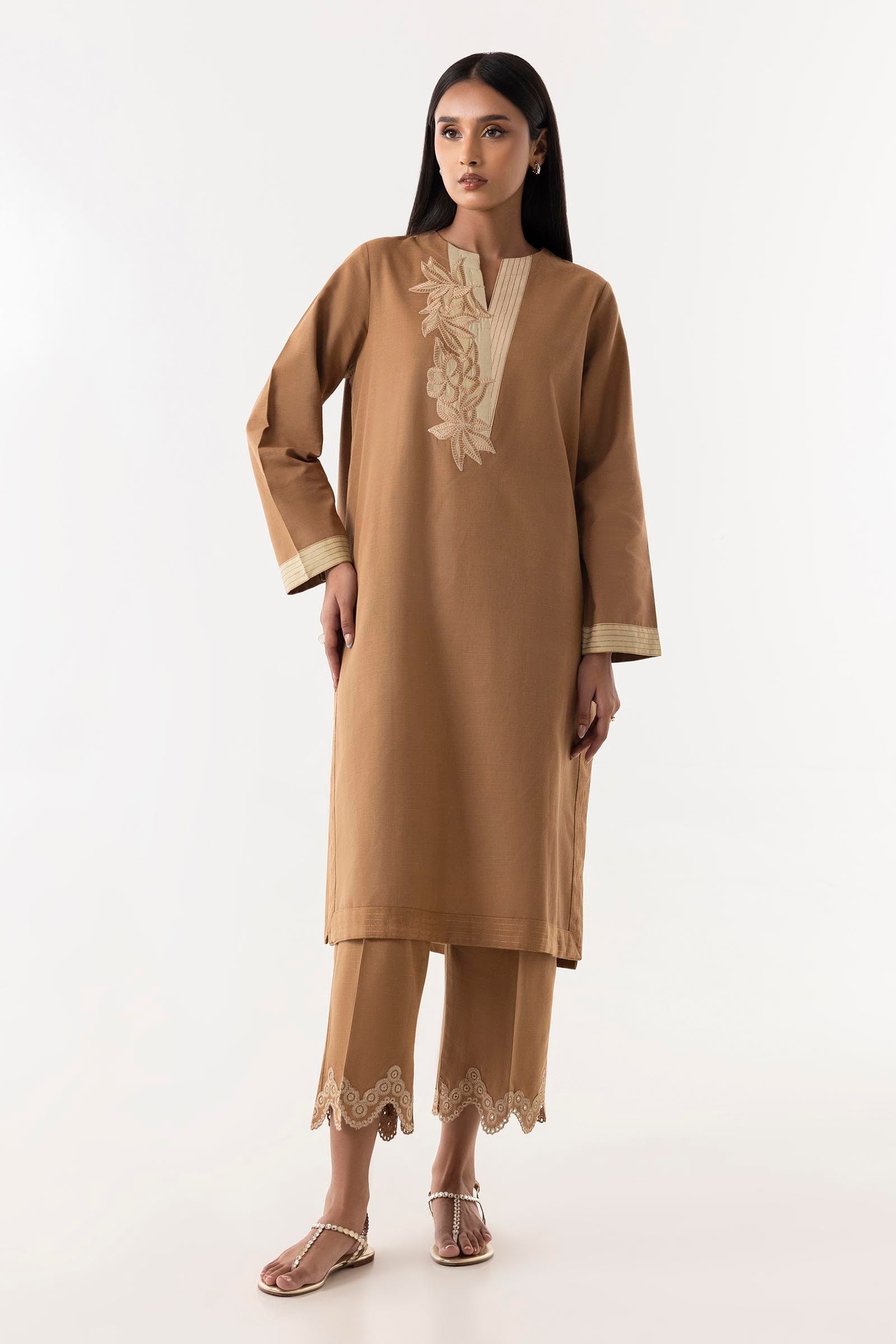 Stitched Brown Emboidered Shirt + Culotte Main image