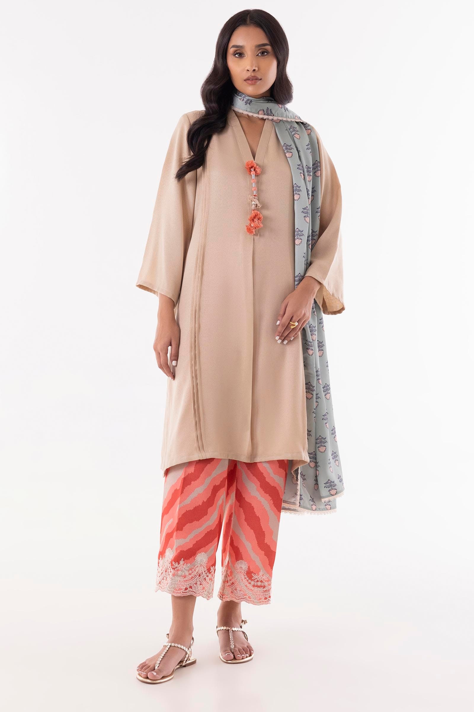 Stitched Beige Printed Shirt + Culotte Main image
