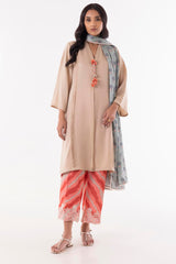 Stitched Beige Printed Shirt + Culotte