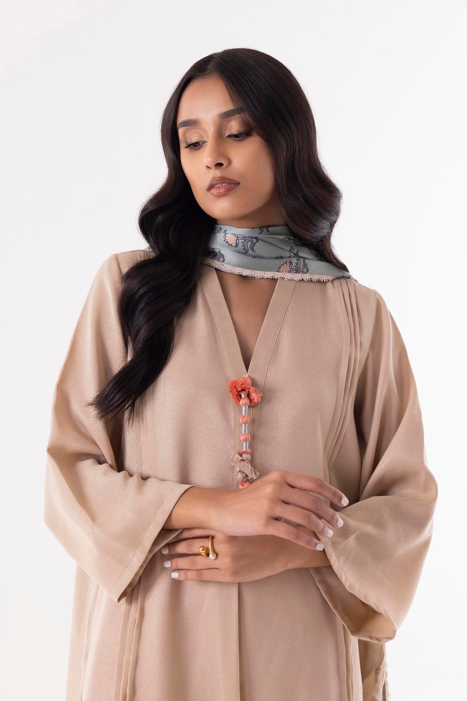 Stitched Beige Printed Shirt + Culotte