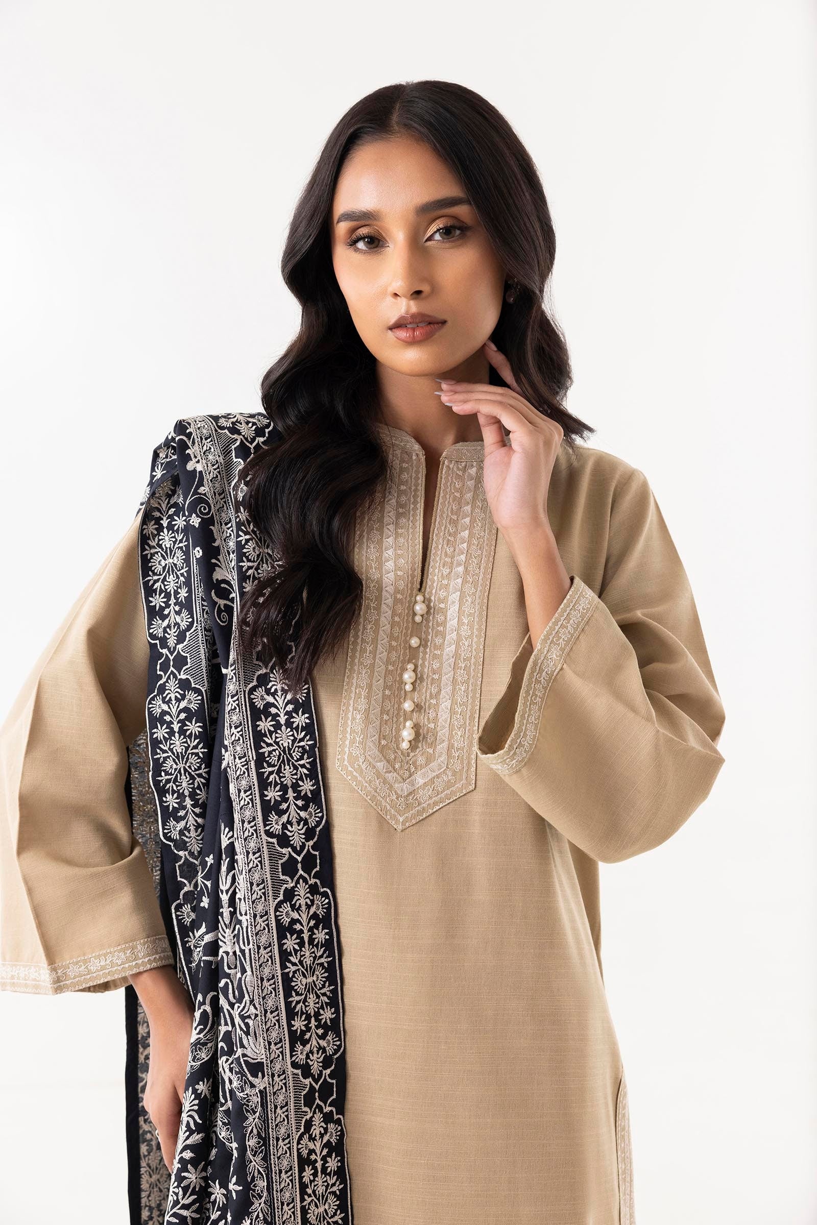 Stitched White Basic Embroidered Shirt+Culotte Main image