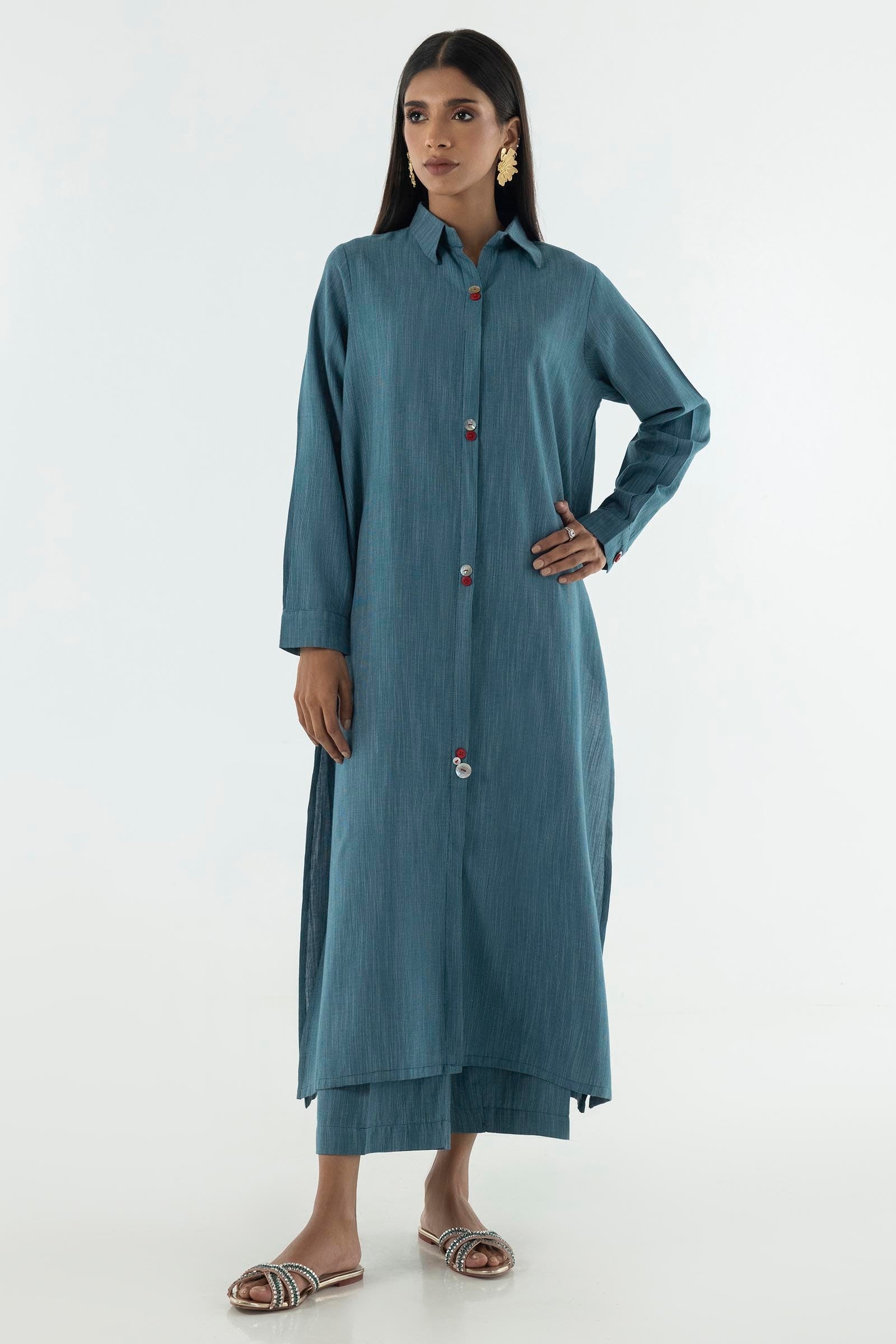 Stitched Sea Green Printed Shirt + Culotte Main image