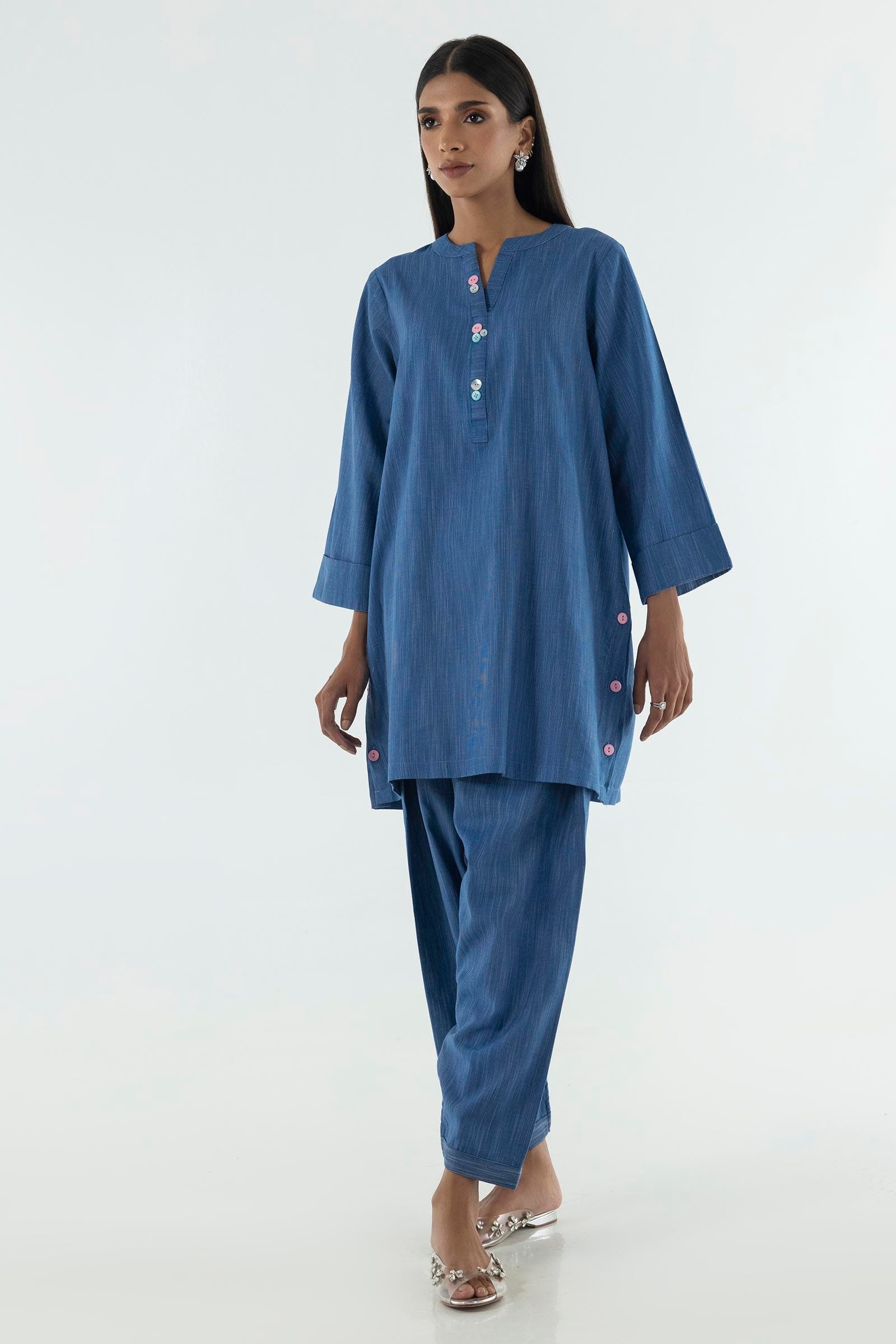 Stitched Blue Printed Shirt + Shalwar Main image