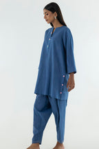 Stitched Blue Printed Shirt + Shalwar