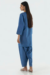 Stitched Blue Printed Shirt + Shalwar