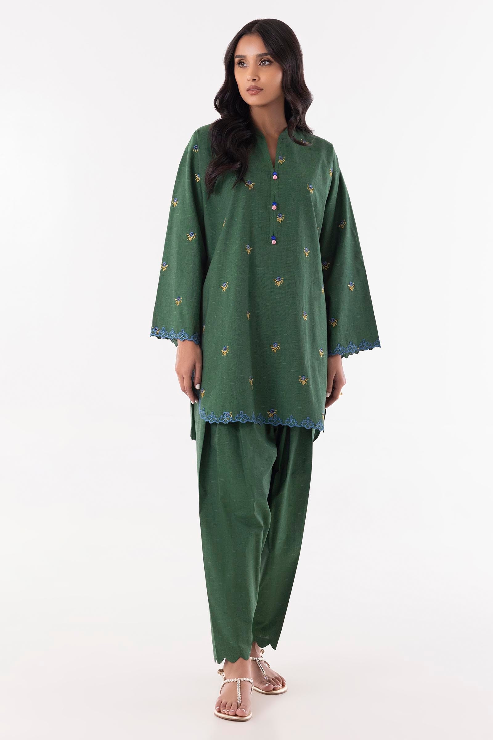 Stitched Green Embroidered Shirt + Shalwar Main image
