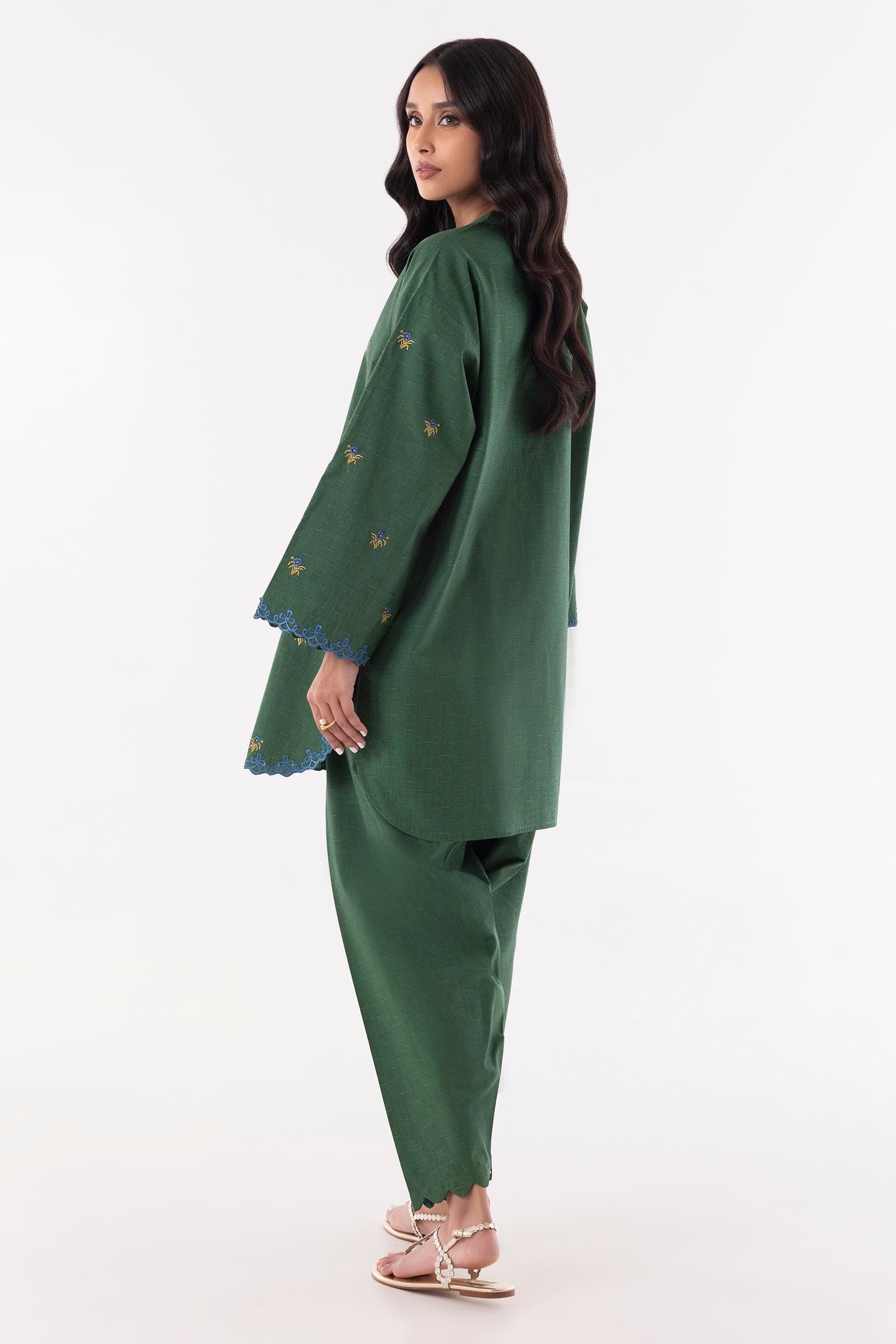 Stitched Green Embroidered Shirt + Shalwar