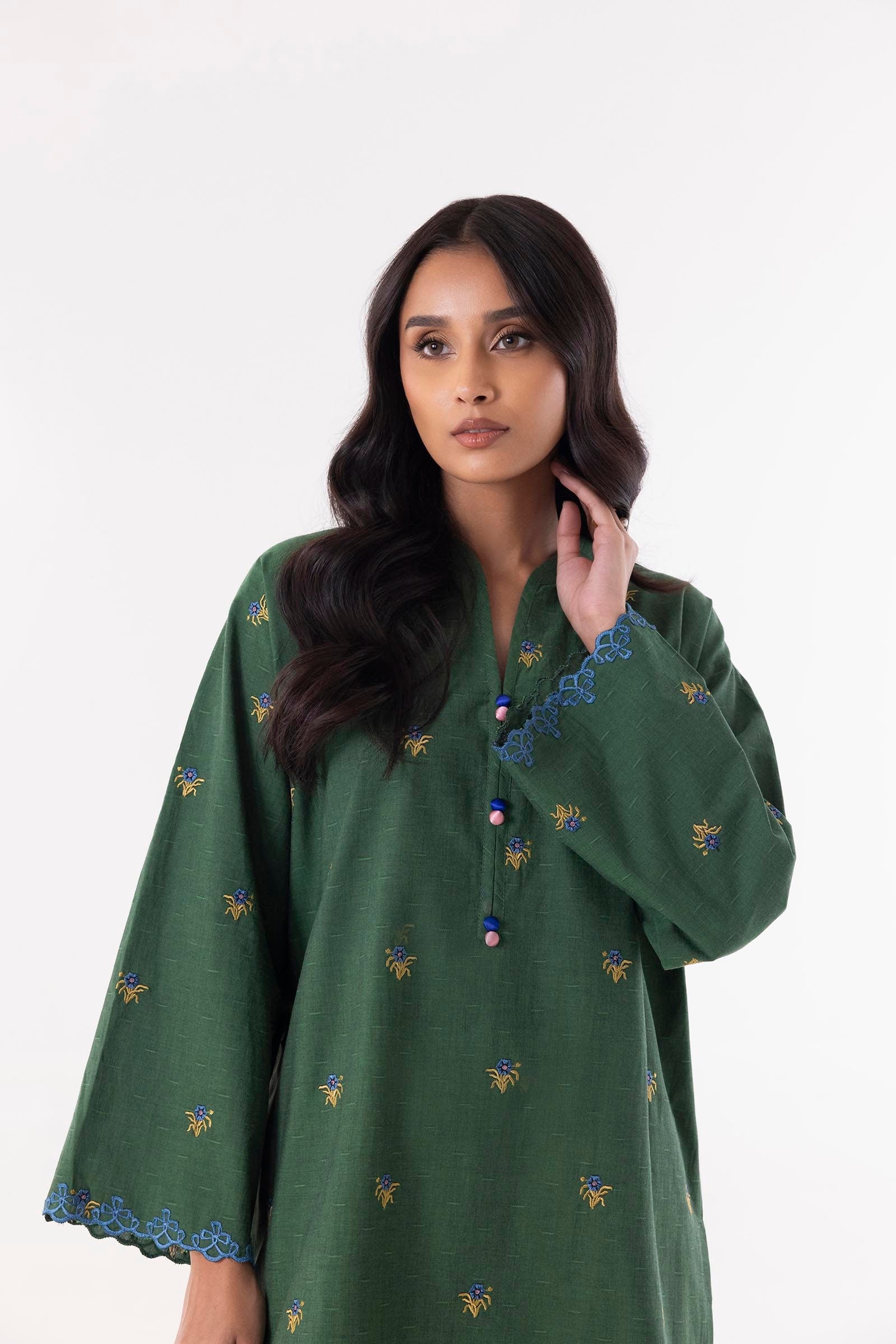 Stitched Green Embroidered Shirt + Shalwar Secondary image