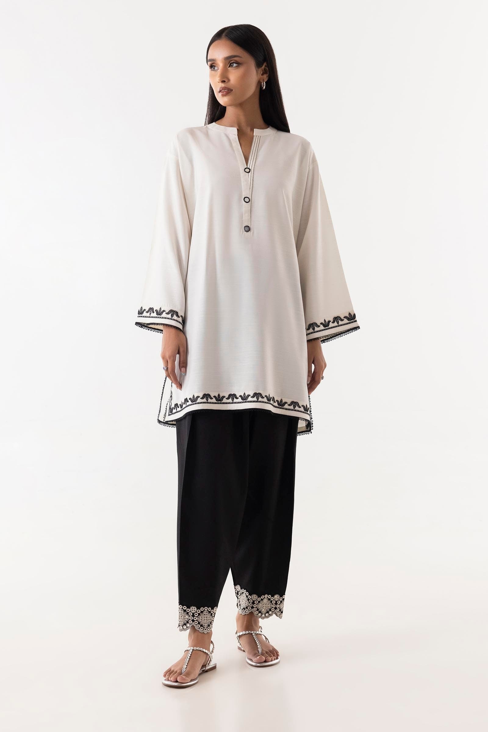 Stitched Cream Embroidered Shirt + Shalwar Main image