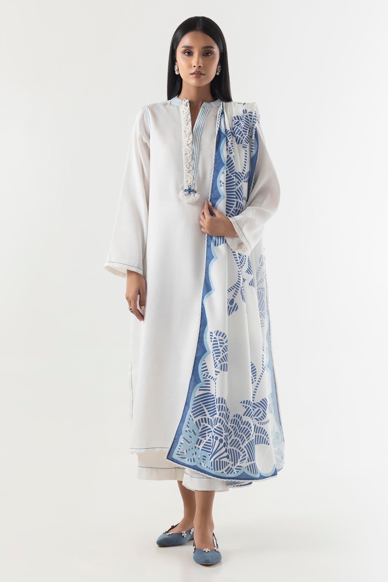Stitched White Basic Printed Shirt+Culotte Main image