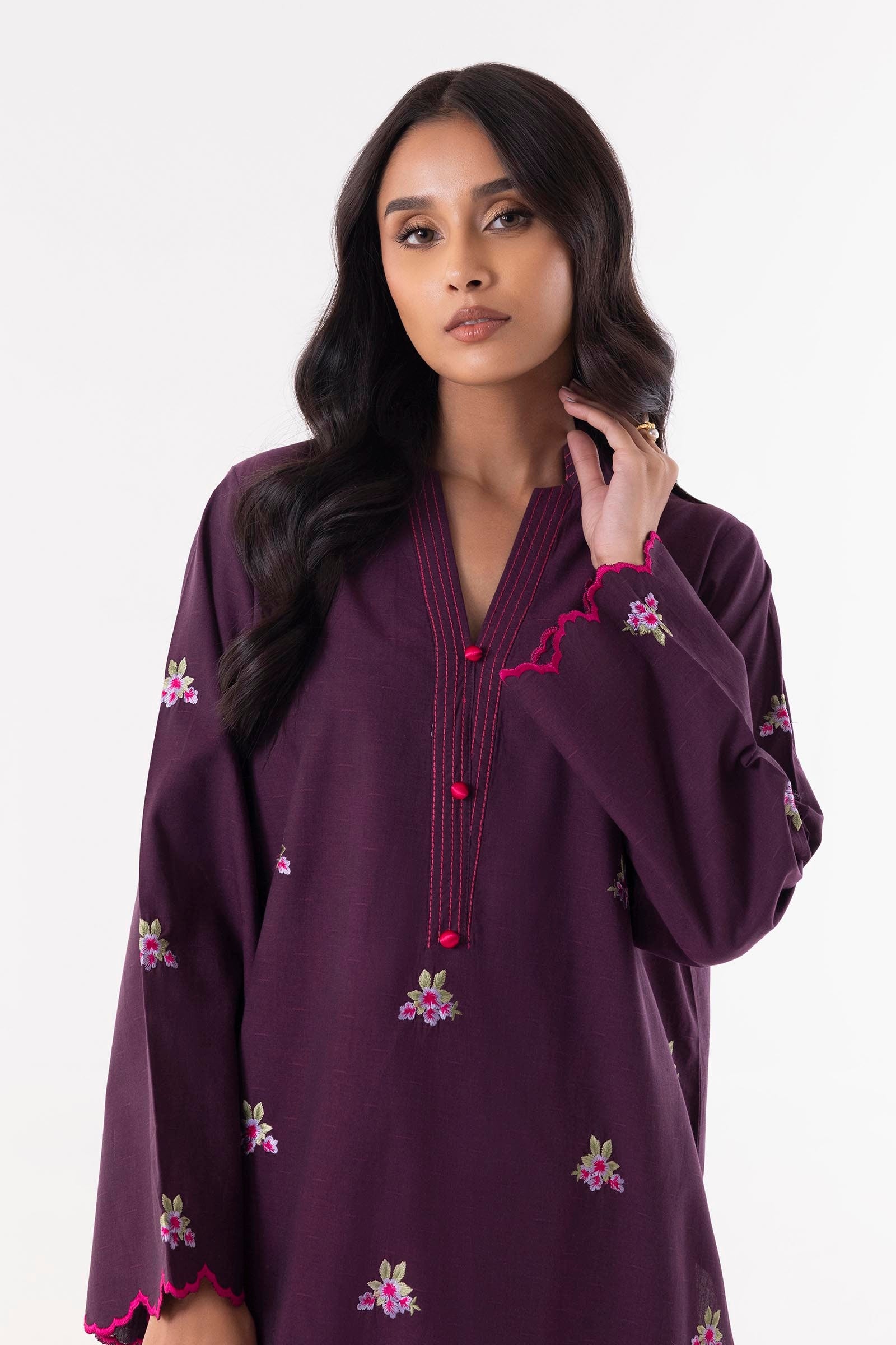 Stitched Purple Embroidered Shirt + Culotte