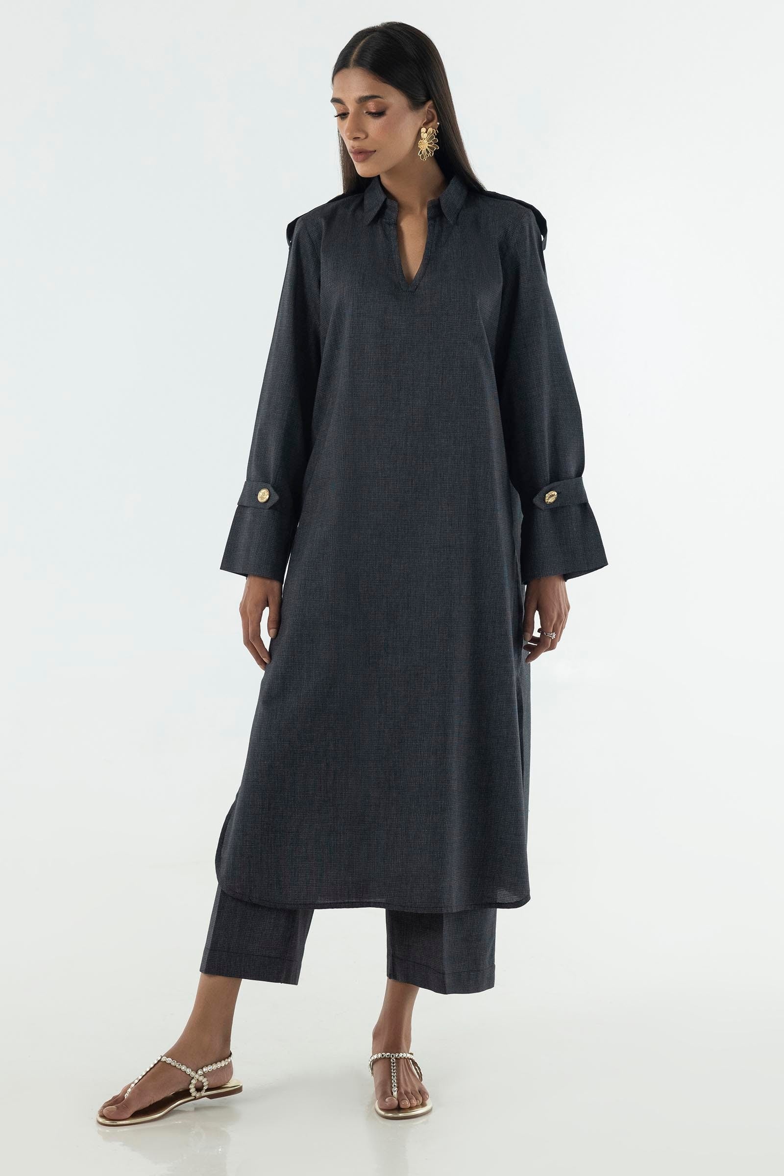 Stitched Charcoal Printed Shirt + Culotte Secondary image