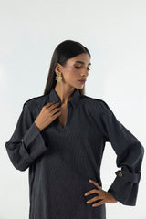 Stitched Charcoal Printed Shirt + Culotte