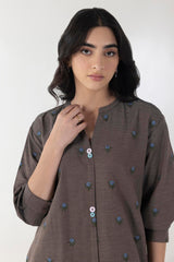 Stitched Brown Embroidered Shirt + Culotte