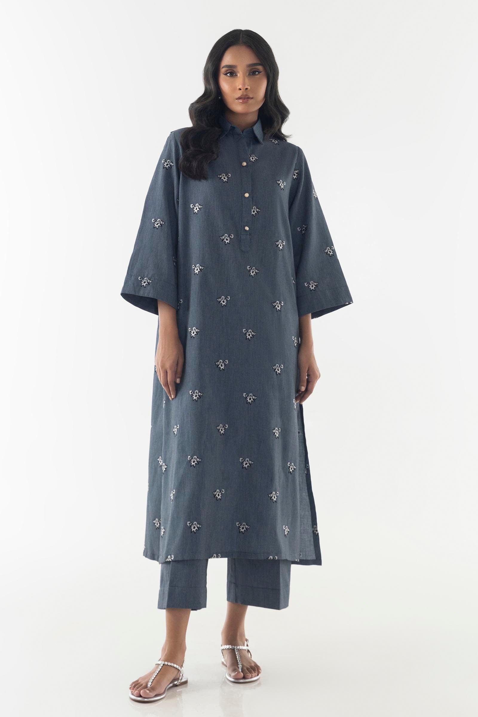 Stitched Grey Embroidered Shirt + Culotte