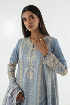 Stitched Blue Embroidered Shirt+Trouser+Dupatta