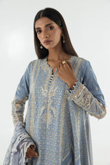 Stitched Blue Embroidered Shirt+Trouser+Dupatta