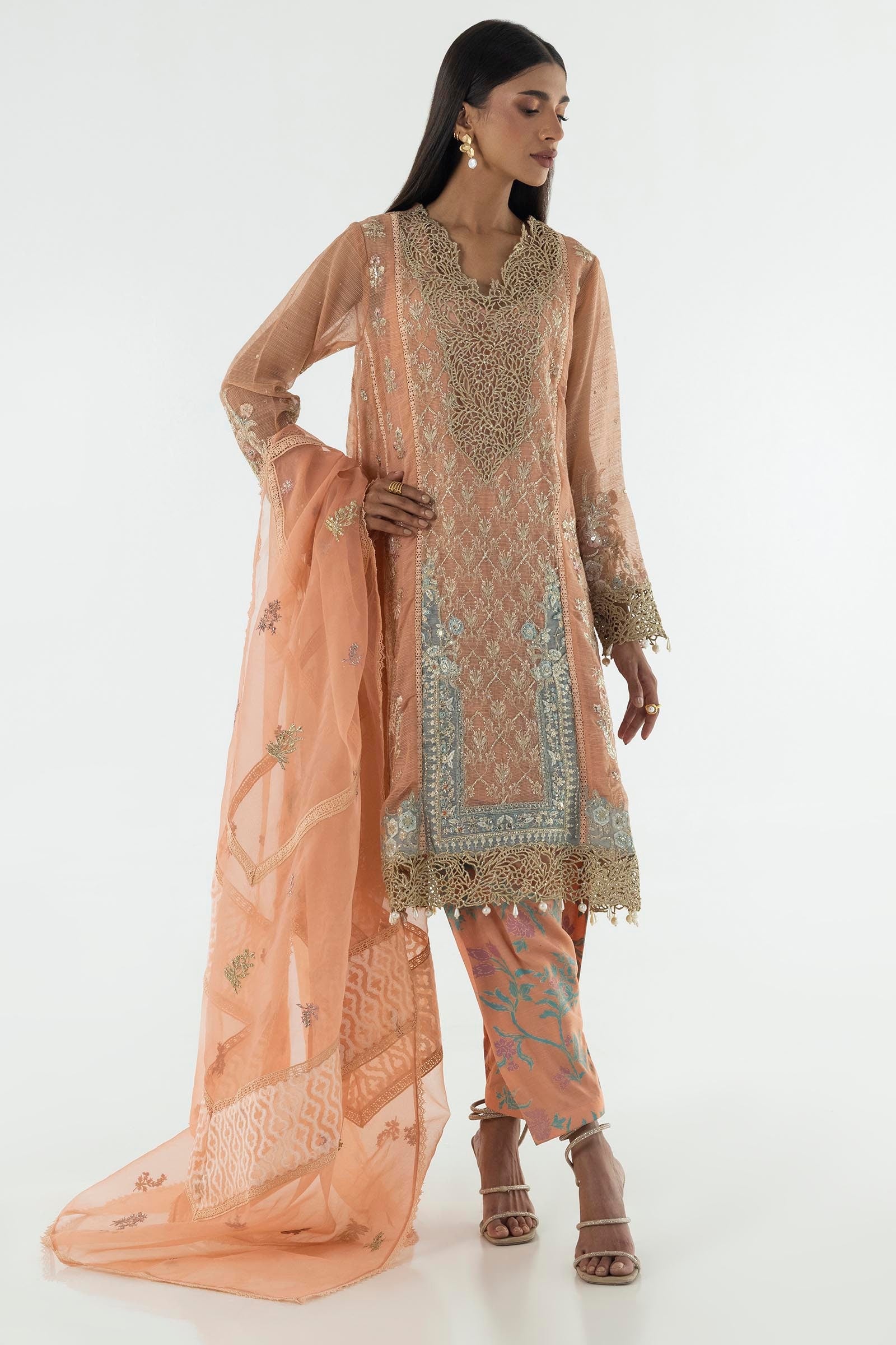 Stitched Pink Embroidered Shirt + Shalwar + Dupatta Main image