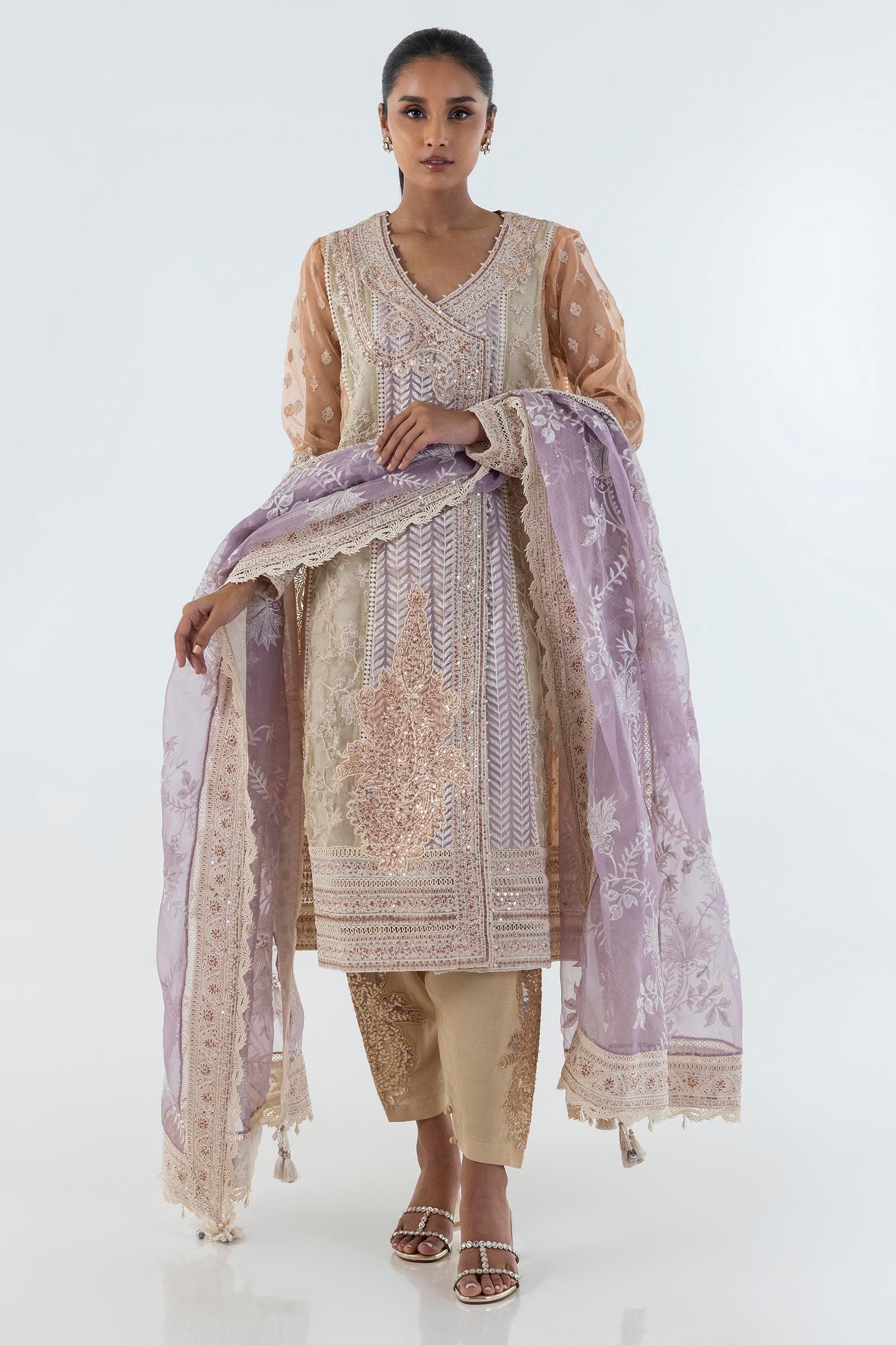 Stitched Angrakha Embroidered Shirt + Shalwar + Dupatta Main image