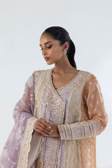 Stitched Angrakha Embroidered Shirt + Shalwar + Dupatta