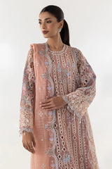 Stitched Pink Embroidered Shirt + Culotte + Dupatta