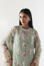 Stitched Green Basic Embroidered Shirt+Dupatta+Plazo
