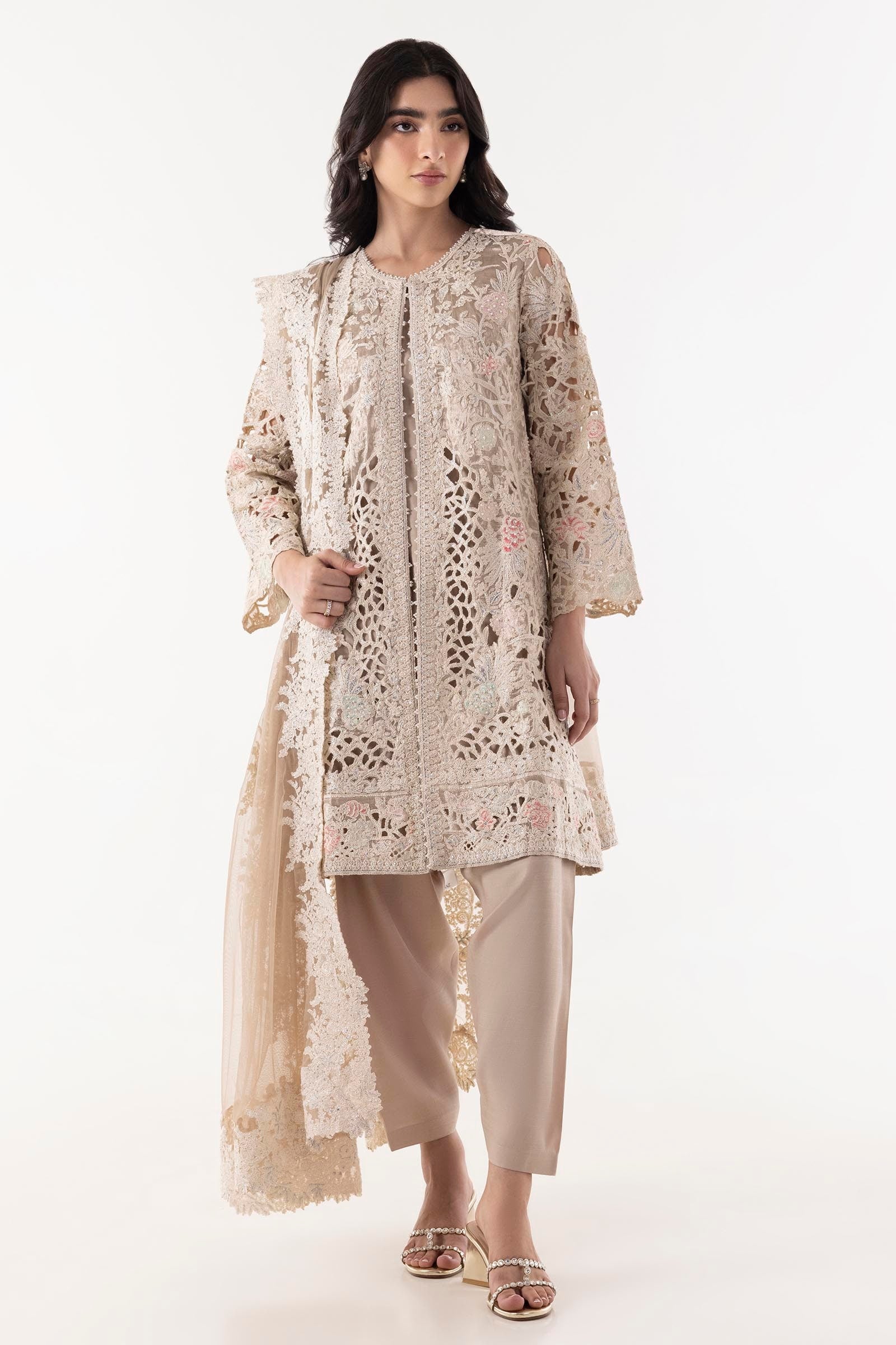 Stitched Beige Embroidered Shirt + Shalwar+ Dupatta Main image