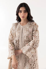 Stitched Beige Embroidered Shirt + Shalwar+ Dupatta