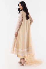 Stitched Beige Embroidered Shirt + Culotte + Dupatta