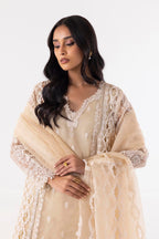 Stitched Beige Embroidered Shirt + Culotte + Dupatta