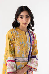 Stitched Mustard Digital Printed 2 Piece Suit