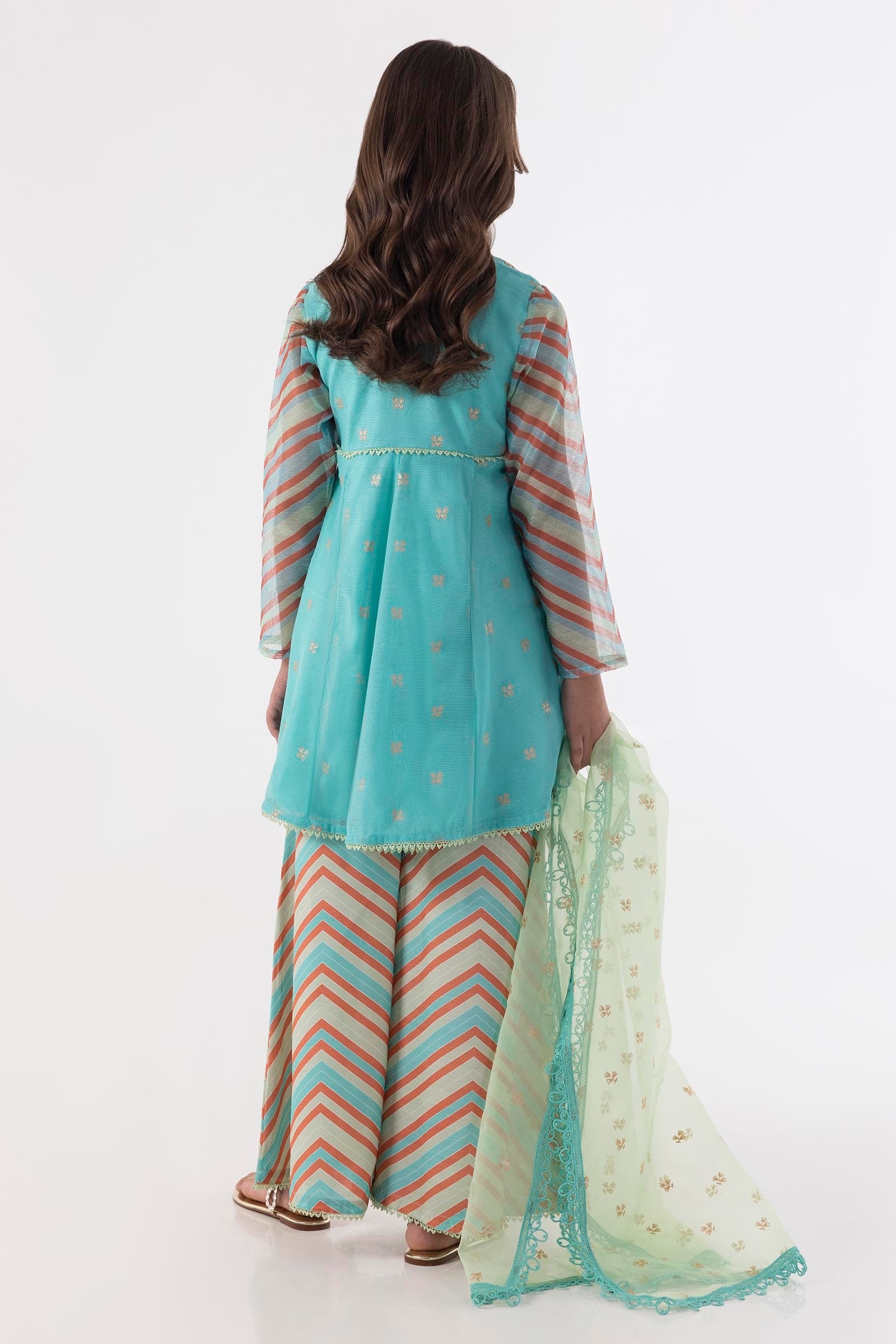Stitched Kids Striped Shirt + Plazo + Dupatta Secondary image