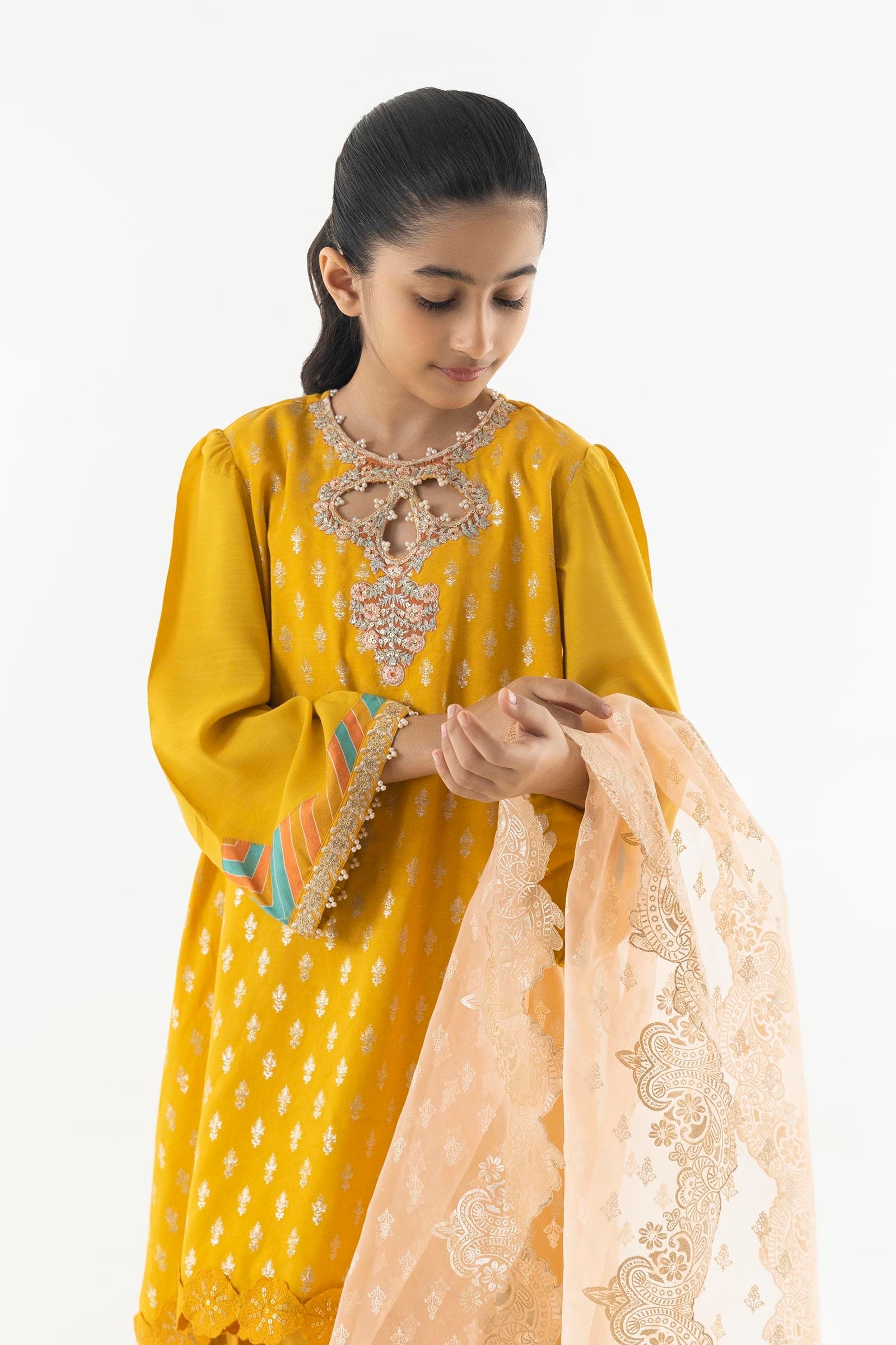 Stitched Kids Mustard Embroidered Suit Secondary image