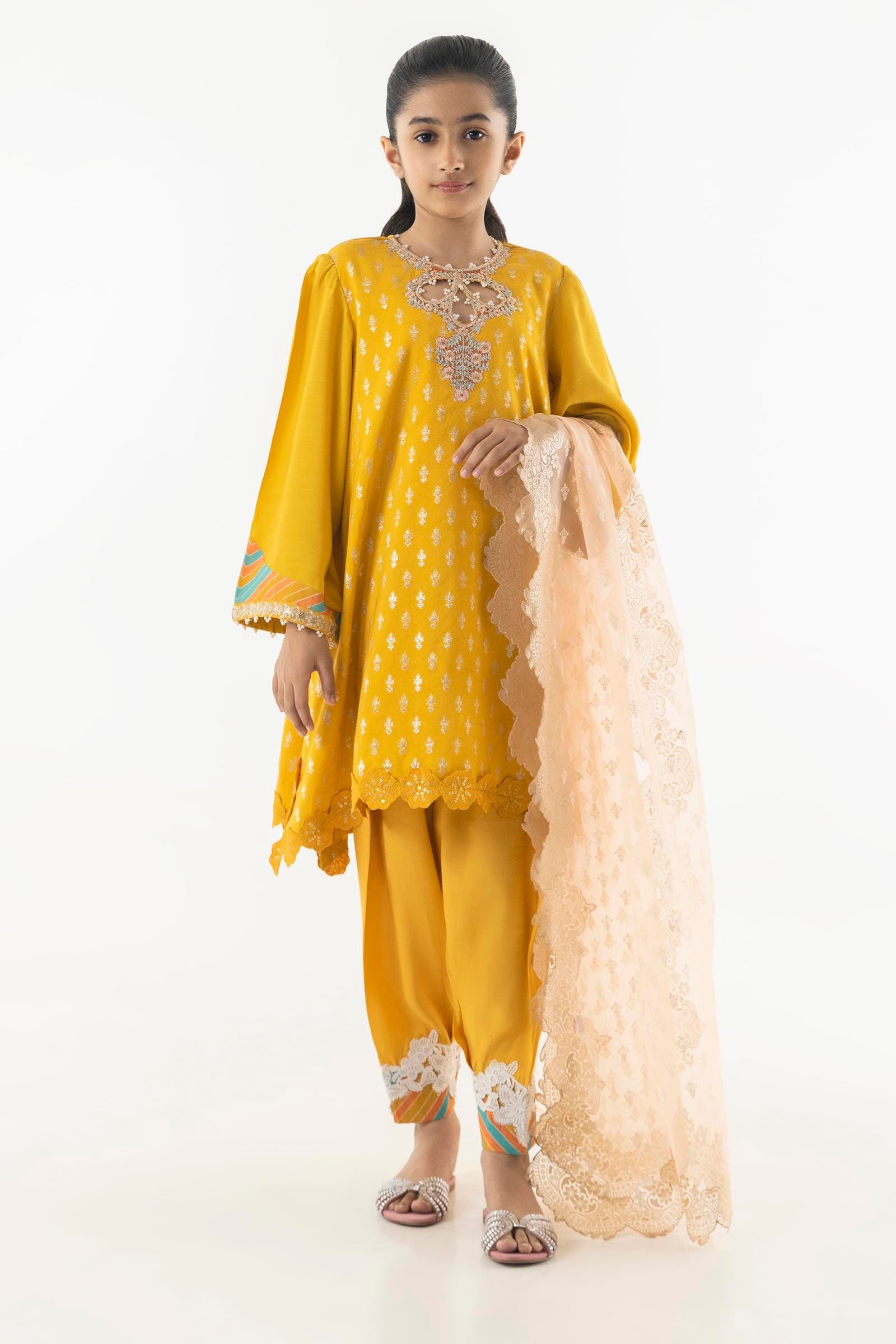 Stitched Kids Mustard Embroidered Suit Main image