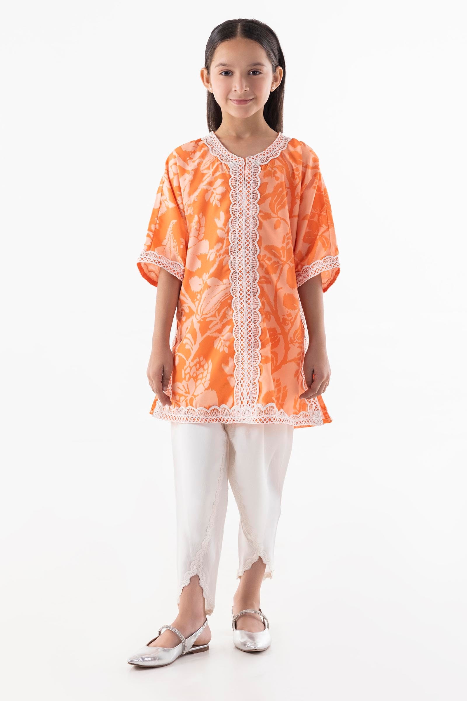 Stitched Kids Orange Printed Baggy Shirt Secondary image