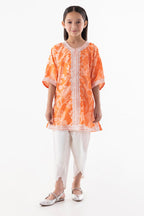 Stitched Kids Orange Printed Baggy Shirt