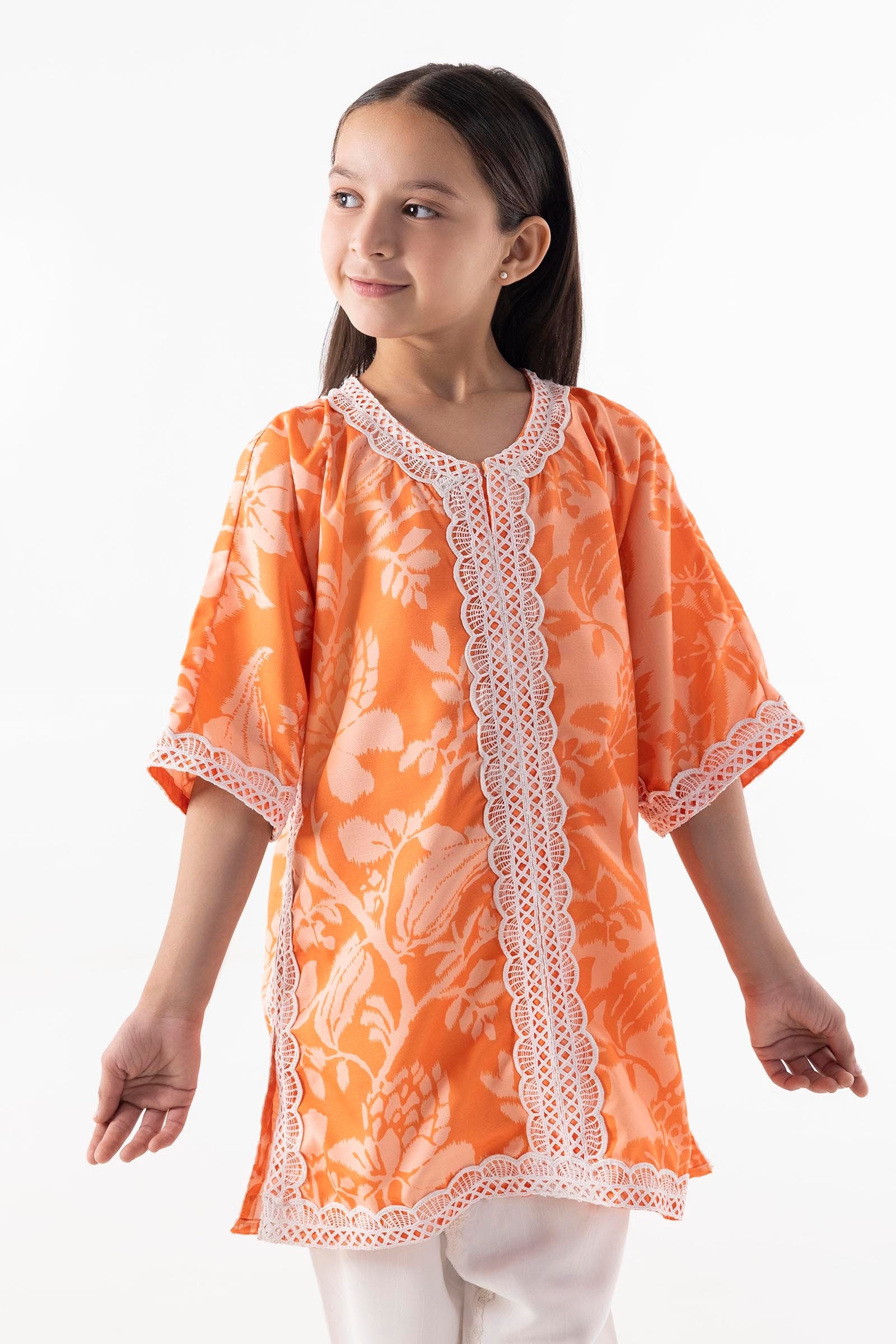 Stitched Kids Orange Printed Baggy Shirt Main image