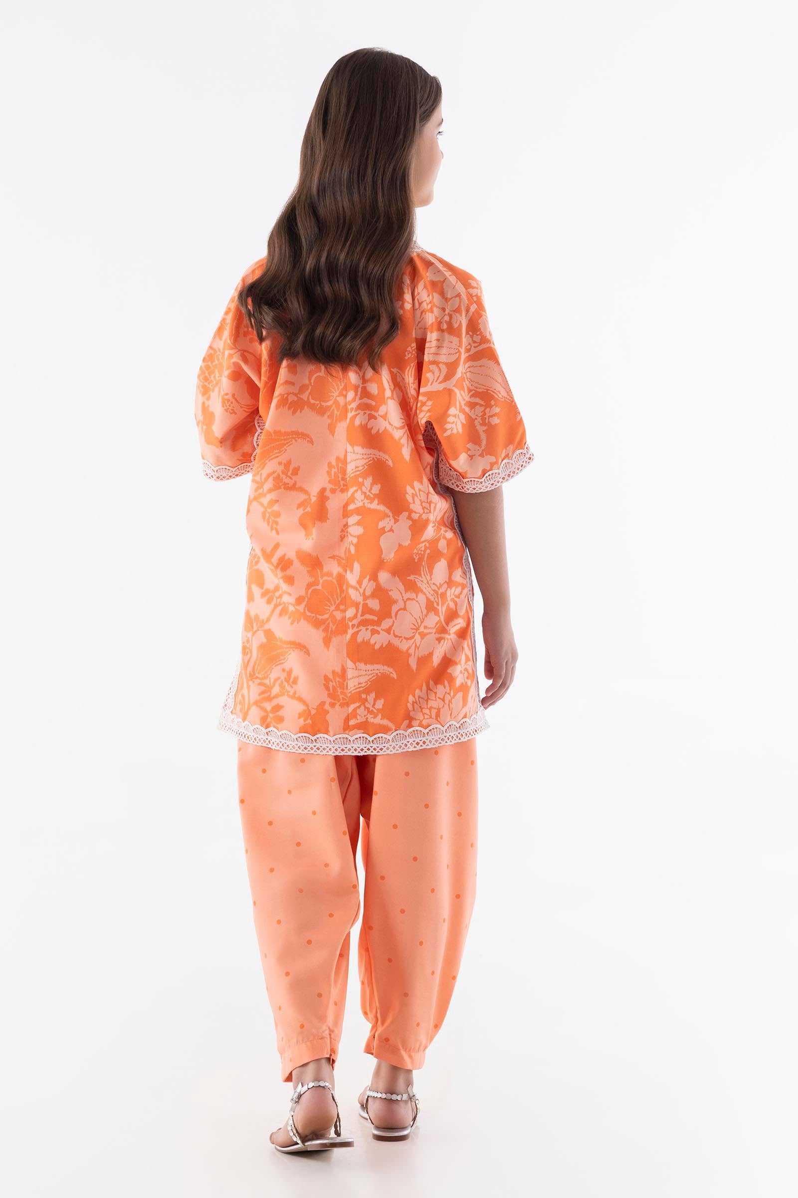 Stitched Kids Orange Printed Shirt + Shalwar Secondary image